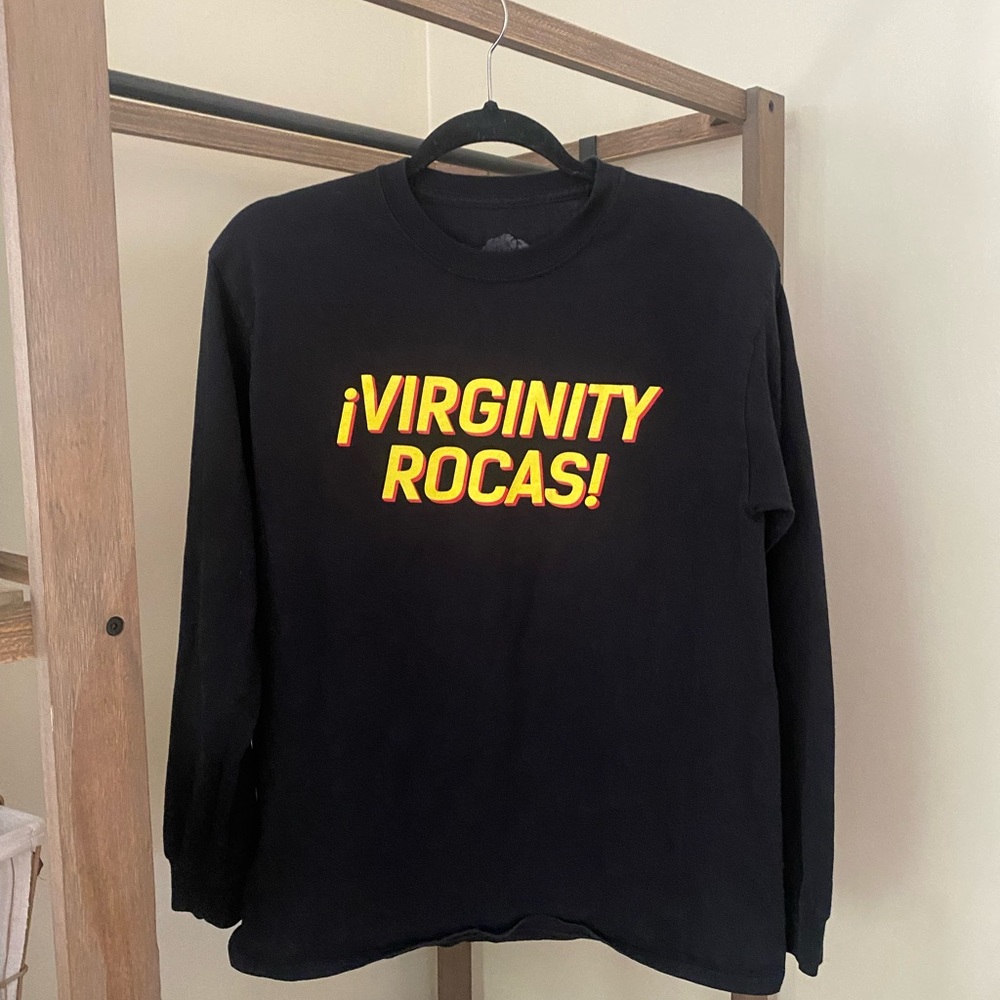 ¡Virginity Rocas! Black long sleeve tee shirt